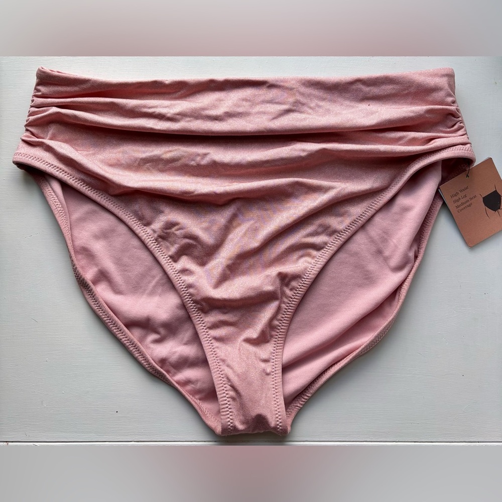 NWT Shade & Shore XL Pink Bikini Bottom Shine On Sparkle High Waisted High Leg